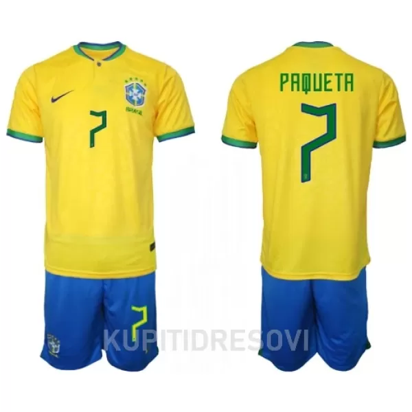 Dječji Dresovi Brazil Lucas Paqueta 7 Domaći SP 2022